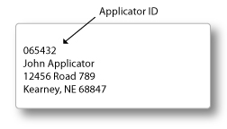 And image of a label with an arrow pointing to the first number on the label. This number is the Applicator ID number.