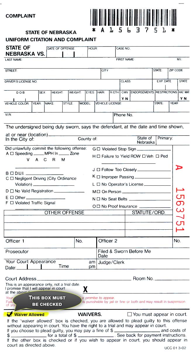 Example of Uniform Citation And Complaint style 1