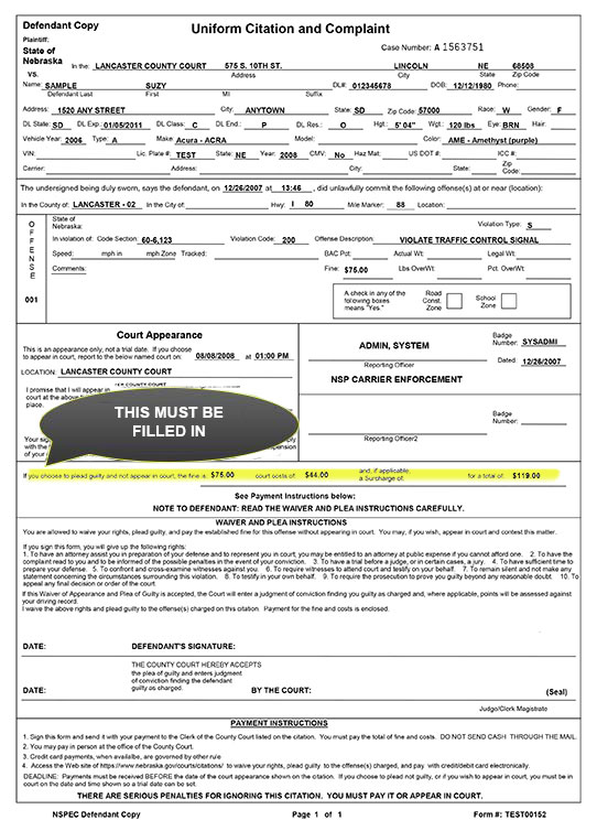 Example of Uniform Citation And Complaint style 2