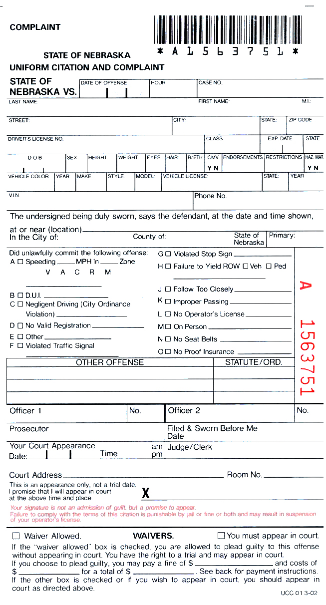 police citation template