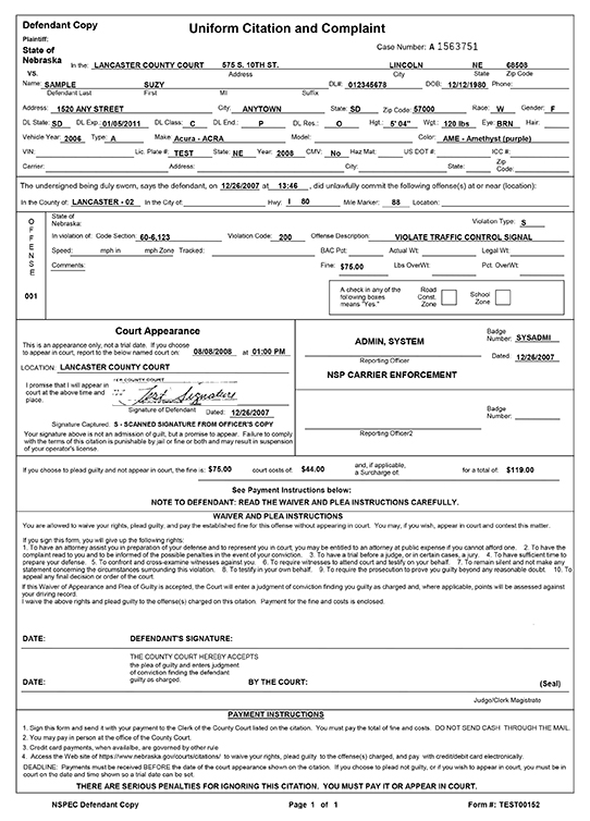 police citation template