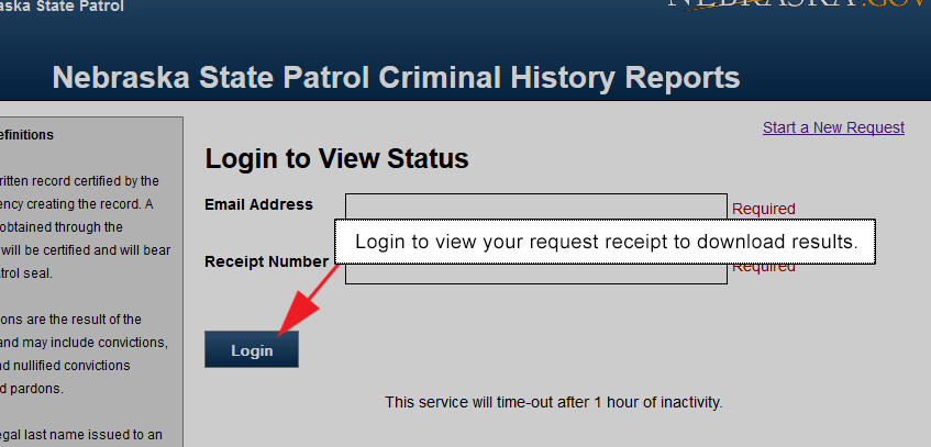 Screenshot of Login Screen with link to search previous orders