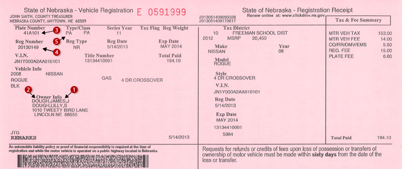 Fee License Lincoln Motor Ne Registration Vehicle