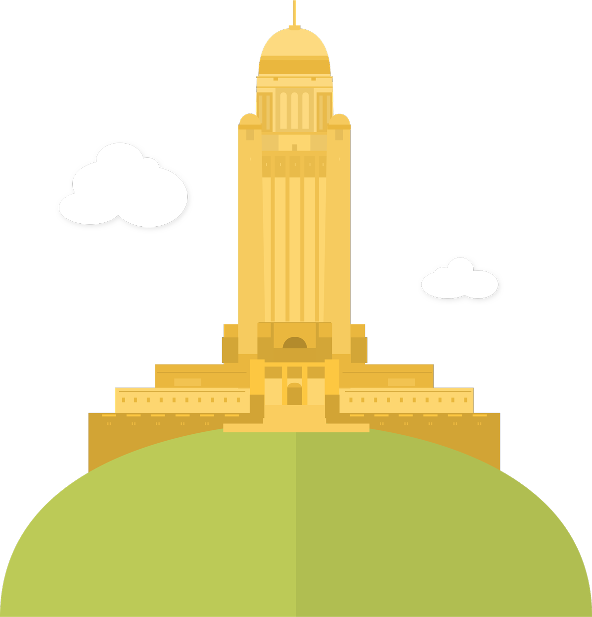 The majestic Nebraska State Capitol sits atop a grassy hill signifying our great partnership with the state.